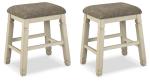 Signature Design by Ashley Bolanburg Farmhouse 24" Counter Height Upholstered Barstool, 2 Count, Whitewash