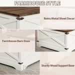 BROTTAR Lift Top Coffee Table with Storage, Square Coffee Table for Living Room with Charging Ports, Farmhouse Dining Table with Large Hidden Storage, White, 31.5"