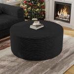 BSHOMGI Round Coffee Table Ottoman for Corduroy Cloud Sectional Couches in a Box Memory Foam Compressed Pouf Footstool Rest for Living Room, Bedroom, Makeup Room No Assembly Require(Black, 32")