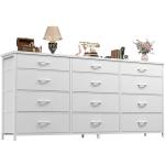 Romorgniz 55" Long Dresser for Bedroom with 12 Fabric Drawers, Entertainment Center for 60 inch TV Dressers & Chests of Drawers Large Organizer, Living Room, Metal Frame, Wood Top, White