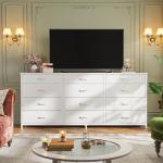 Romorgniz 55" Long Dresser for Bedroom with 12 Fabric Drawers, Entertainment Center for 60 inch TV Dressers & Chests of Drawers Large Organizer, Living Room, Metal Frame, Wood Top, White