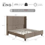 HOWE King Size Bed Frame with 61.4" Extra Tall Headboard, Corduroy Upholstered Bed with Vertical Wingback Headboard, No Box Spring Needed/Noise Free/Solid Wood Slats & Legs/Brown