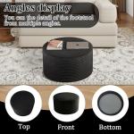 BSHOMGI Round Coffee Table Ottoman for Corduroy Cloud Sectional Couches in a Box Memory Foam Compressed Pouf Footstool Rest for Living Room, Bedroom, Makeup Room No Assembly Require(Black, 32")