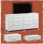 Romorgniz 55" Long Dresser for Bedroom with 12 Fabric Drawers, Entertainment Center for 60 inch TV Dressers & Chests of Drawers Large Organizer, Living Room, Metal Frame, Wood Top, White
