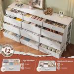 Romorgniz 55" Long Dresser for Bedroom with 12 Fabric Drawers, Entertainment Center for 60 inch TV Dressers & Chests of Drawers Large Organizer, Living Room, Metal Frame, Wood Top, White