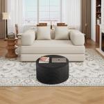 BSHOMGI Round Coffee Table Ottoman for Corduroy Cloud Sectional Couches in a Box Memory Foam Compressed Pouf Footstool Rest for Living Room, Bedroom, Makeup Room No Assembly Require(Black, 32")