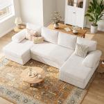 112 Inch U Shaped Sectional Couches for Living Room | Modern Cloud Couch with Double Chaise | 4 Seater Corduroy Sofa for Apartment | Warm White