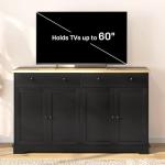 HOMCOM Sideboard Buffet Cabinet with Storage, 55" Modern Kitchen Cabinet with 4 Doors, 2 Drawers and 2 Adjustable Shelves, Coffee Bar Cabinet, Black
