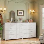 Romorgniz 55" Long Dresser for Bedroom with 12 Fabric Drawers, Entertainment Center for 60 inch TV Dressers & Chests of Drawers Large Organizer, Living Room, Metal Frame, Wood Top, White