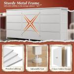Romorgniz 55" Long Dresser for Bedroom with 12 Fabric Drawers, Entertainment Center for 60 inch TV Dressers & Chests of Drawers Large Organizer, Living Room, Metal Frame, Wood Top, White