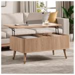 Vanvuson Lift Top Coffee Table with Storage, Mid Century Modern Coffee Table with Solid Wood Legs, 38" Minimalist Fluted Center Table for Living Room, Home Office, Natural Oak