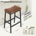 Compsia Counter Height Bar Stools Set of 3, Barstools with Thick PU Leather Saddle Seat & Black Metal Legs, 24 Inches Kitchen Counter Stools, Brown