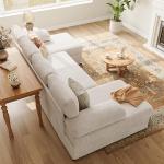 112 Inch U Shaped Sectional Couches for Living Room | Modern Cloud Couch with Double Chaise | 4 Seater Corduroy Sofa for Apartment | Warm White