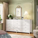 Romorgniz 55" Long Dresser for Bedroom with 12 Fabric Drawers, Entertainment Center for 60 inch TV Dressers & Chests of Drawers Large Organizer, Living Room, Metal Frame, Wood Top, White