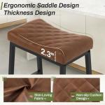 Compsia Counter Height Bar Stools Set of 3, Barstools with Thick PU Leather Saddle Seat & Black Metal Legs, 24 Inches Kitchen Counter Stools, Brown