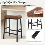 Compsia Counter Height Bar Stools Set of 3, Barstools with Thick PU Leather Saddle Seat & Black Metal Legs, 24 Inches Kitchen Counter Stools, Brown