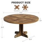 IDEALHOUSE Round Dining Table for 4, 47 Inches Circle Dining Room Table with Wooden Base for Kitchen, Living Room (Table Only), Brown