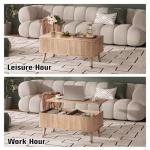 Vanvuson Lift Top Coffee Table with Storage, Mid Century Modern Coffee Table with Solid Wood Legs, 38" Minimalist Fluted Center Table for Living Room, Home Office, Natural Oak