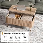 Vanvuson Lift Top Coffee Table with Storage, Mid Century Modern Coffee Table with Solid Wood Legs, 38" Minimalist Fluted Center Table for Living Room, Home Office, Natural Oak