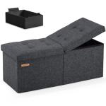 HAUSFRAU 31.5 Inches Ottoman with Storage Bench, Folding Ottoman Bench Small Foot Rest Stool, Bedroom Bench with Flipping Lid, Linen Dark Gray