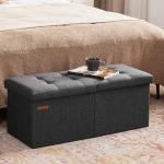 HAUSFRAU 31.5 Inches Ottoman with Storage Bench, Folding Ottoman Bench Small Foot Rest Stool, Bedroom Bench with Flipping Lid, Linen Dark Gray