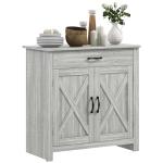HOMCOM Farmhouse Sideboard Buffet Cabinet, Barn Door Coffee Bar Cabinet with Drawer and Adjustable Shelf for Kitchen, Living Room, Entryway, Stone Gray