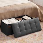 HAUSFRAU 31.5 Inches Ottoman with Storage Bench, Folding Ottoman Bench Small Foot Rest Stool, Bedroom Bench with Flipping Lid, Linen Dark Gray