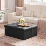 HAUSFRAU 31.5 Inches Ottoman with Storage Bench, Folding Ottoman Bench Small Foot Rest Stool, Bedroom Bench with Flipping Lid, Linen Dark Gray