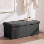 HAUSFRAU 31.5 Inches Ottoman with Storage Bench, Folding Ottoman Bench Small Foot Rest Stool, Bedroom Bench with Flipping Lid, Linen Dark Gray
