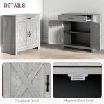 HOMCOM Farmhouse Sideboard Buffet Cabinet, Barn Door Coffee Bar Cabinet with Drawer and Adjustable Shelf for Kitchen, Living Room, Entryway, Stone Gray