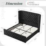 Jocisland King Size Platform Bed Frame, 6.3" Thick Upholstered Curved Wingback Headboard and Footboard with Deep Button Tufted, Easy Assembly, No Box Spring Needed, Black Velvet