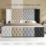 Jocisland King Size Platform Bed Frame, 6.3" Thick Upholstered Curved Wingback Headboard and Footboard with Deep Button Tufted, Easy Assembly, No Box Spring Needed, Black Velvet