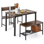Giantex Dining Table Set for 4, Kitchen Table with Bench and Chairs, Industrial Gathering Bench Dining Set W/Metal Frame & Storage Rack, Dinette Set, Modern Functional Desk Set (Rustic Brown)