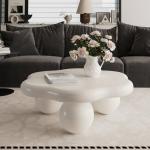 35 Inch Coffee Table, Modern Cloud Shaped Center Table, Smooth Edge Living Room Table, Space Saving Small Apartment Accent Table with Sturdy Legs, Minimalist MDF Lacquered Design