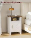 YESHOMY Farmhouse Modern Nightstand with Shelf and Barn Door, Set of 2 for Bedroom, White