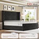 Jocisland King Size Platform Bed Frame, 6.3" Thick Upholstered Curved Wingback Headboard and Footboard with Deep Button Tufted, Easy Assembly, No Box Spring Needed, Black Velvet