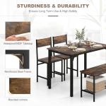 Giantex Dining Table Set for 4, Kitchen Table with Bench and Chairs, Industrial Gathering Bench Dining Set W/Metal Frame & Storage Rack, Dinette Set, Modern Functional Desk Set (Rustic Brown)