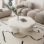 35 Inch Coffee Table, Modern Cloud Shaped Center Table, Smooth Edge Living Room Table, Space Saving Small Apartment Accent Table with Sturdy Legs, Minimalist MDF Lacquered Design