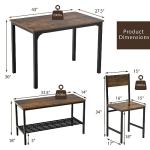 Giantex Dining Table Set for 4, Kitchen Table with Bench and Chairs, Industrial Gathering Bench Dining Set W/Metal Frame & Storage Rack, Dinette Set, Modern Functional Desk Set (Rustic Brown)
