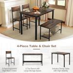 Giantex Dining Table Set for 4, Kitchen Table with Bench and Chairs, Industrial Gathering Bench Dining Set W/Metal Frame & Storage Rack, Dinette Set, Modern Functional Desk Set (Rustic Brown)
