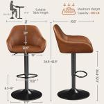 Yaheetech Bar Stools Set of 2, PU Leather Swivel Counter Height Barstools, Adjustable Bar Chairs with Backrest and Footrest, Kitchen Island Stool for Home Kitchen, Retro Brown