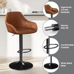 Yaheetech Bar Stools Set of 2, PU Leather Swivel Counter Height Barstools, Adjustable Bar Chairs with Backrest and Footrest, Kitchen Island Stool for Home Kitchen, Retro Brown