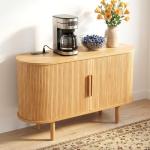 FRALIMK 47" Sideboard Buffet Cabinet with Storage, Mid Century Modern Storage Cabinet with Built-in Outlet & Sliding Doors, Coffee Bar Console Table for Kitchen，Dining Room & Entryway, Natural Oak