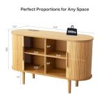 FRALIMK 47" Sideboard Buffet Cabinet with Storage, Mid Century Modern Storage Cabinet with Built-in Outlet & Sliding Doors, Coffee Bar Console Table for Kitchen，Dining Room & Entryway, Natural Oak