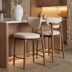 VASAGLE Wooden Bar Stools Set of 2, Upholstered Counter Height Barstools with Solid Wood Legs, Ergonomic Backrest, Mid Century Modern, for Kitchen Island, Linen-Look Fabric, Cappuccino Beige