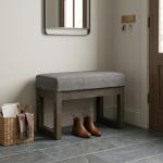 SIMPLIHOME Milltown Small Ottoman Bench - 27" Wide x 18" High Upholstered Linen Look Fabric Rectangle Footstool Ottoman in Grey, Contemporary Bench for Entryway with Cushioned Seat, Assembled