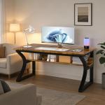 AZN Computer Desk, 47 X 20 inch Computer Desk, Office Desk w/Storage, Large Legroom, Sturdy Metal Frame, Home Office Desks for Gaming Study Writing Work, Waterproof, Scratch-Resistant, Rustic Brown