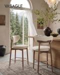 VASAGLE Wooden Bar Stools Set of 2, Upholstered Counter Height Barstools with Solid Wood Legs, Ergonomic Backrest, Mid Century Modern, for Kitchen Island, Linen-Look Fabric, Cappuccino Beige