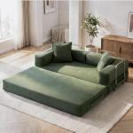 GRUSIGN 78 Inch Convertible Sofa Bed, 5-in-1 Futon Sofa Bed Pull Out Couch, Boneless Couch Bed for Living Room, Corduroy Boneless Couches for Bedroom, Apartment, No Assembly Sleeper Sofa Bed, Green