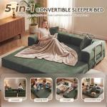 GRUSIGN 78 Inch Convertible Sofa Bed, 5-in-1 Futon Sofa Bed Pull Out Couch, Boneless Couch Bed for Living Room, Corduroy Boneless Couches for Bedroom, Apartment, No Assembly Sleeper Sofa Bed, Green